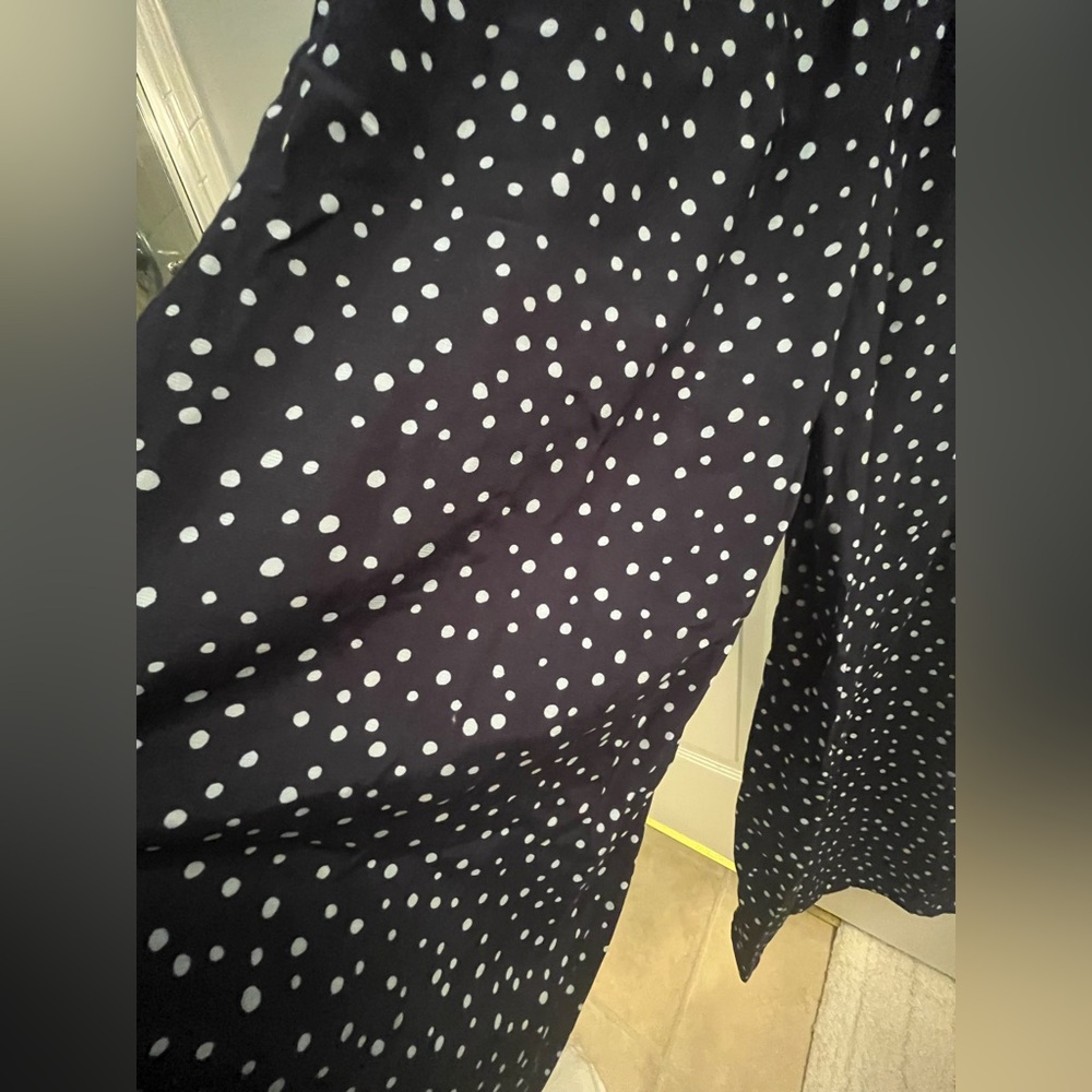 NWT Loft Navy Blue Polka Dot Smocked Wide Legs Jumpsuit with Pockets Size 2 - Picture 12 of 15